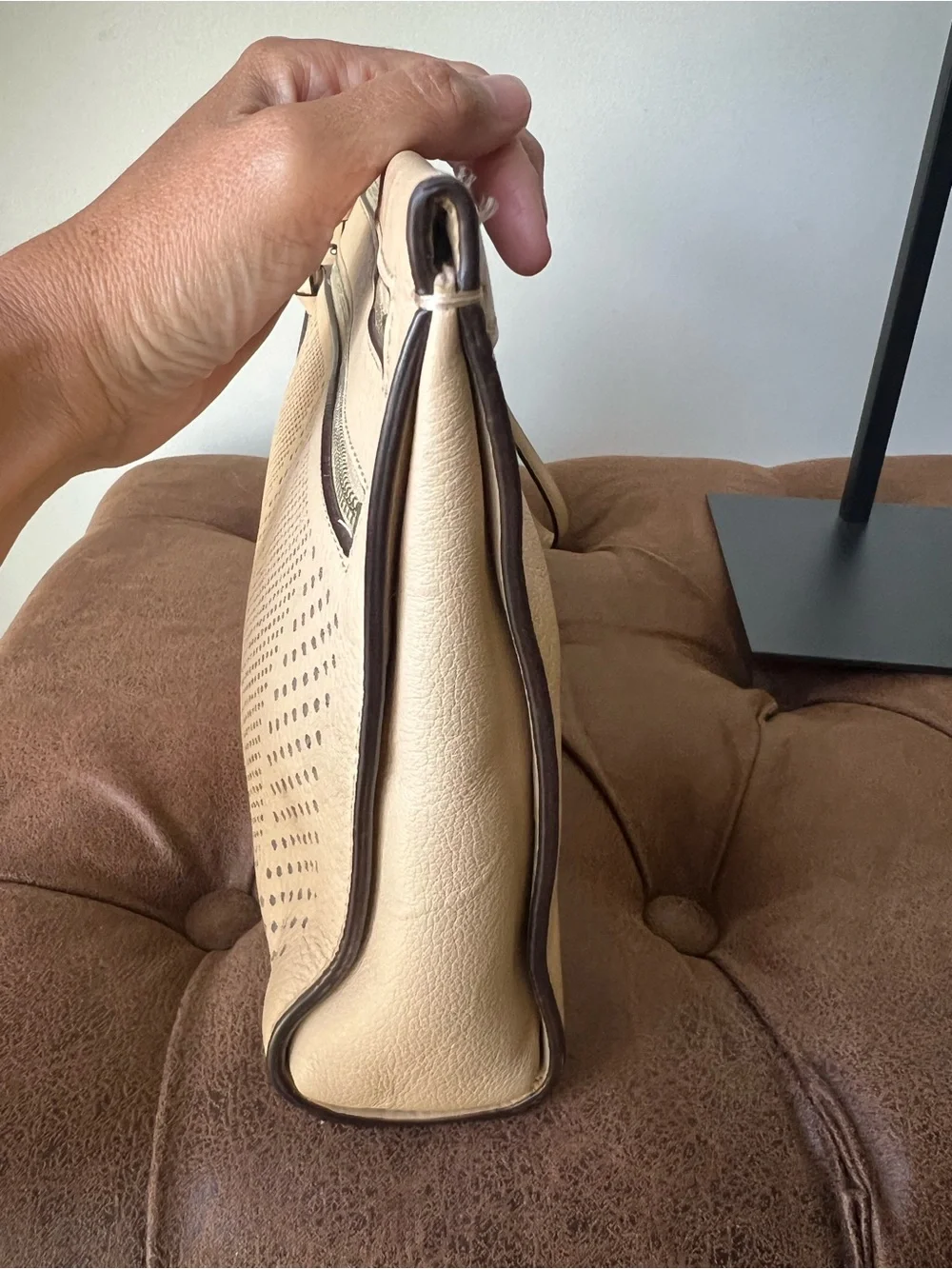 Coach Bleecker Perforated Leather in Beige Wristlet Clutch